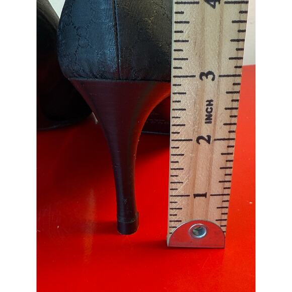 Vintage Gucci Womens 5 B Black Monogram Grosgrain Pointy Heels Classic Cocktail - Picture 10 of 10